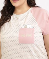 Camisola-Feminina-Plus-Size-Ursinho-Pooh-Estampada-Poa-com-Bolso-Manga-Curta-Cinza-Mescla-Claro-9960371-Cinza_Mescla_Claro_4