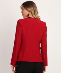 Blazer Vermelho Feminino com Bolsos Acinturado Costas