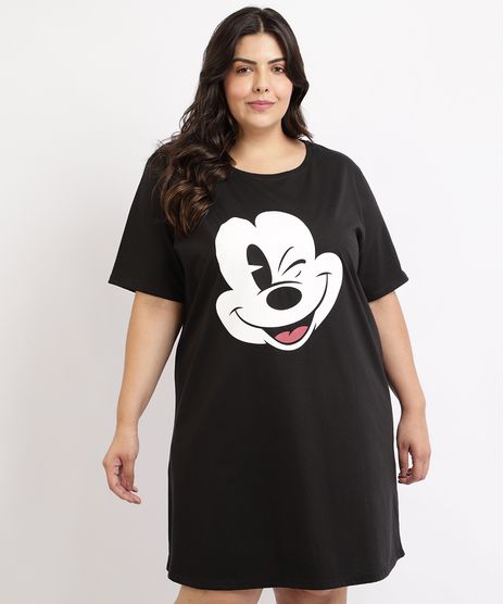 Camisola-Feminina-Plus-Size-Mickey-Manga-Curta-Preta-9953334-Preto_1
