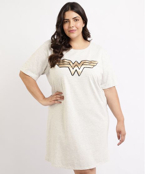 Camisola-Feminina-Plus-Size-Mulher-Maravilha-Metalizado-Manga-Curta-Cinza-Mescla-Claro-9953330-Cinza_Mescla_Claro_1