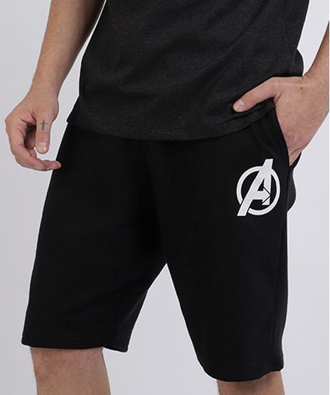 Bermuda-de-Moletom-Masculina-Relaxed-Os-Vingadores-Preta-9957439-Preto_1