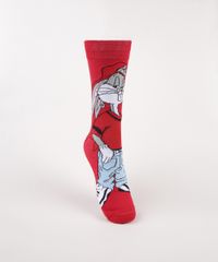 Meia-Masculina-Cano-Alto-Divertida-Pernalonga--Vermelha-9963945-Vermelho_1
