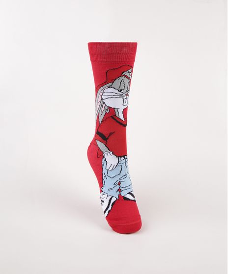 Meia-Masculina-Cano-Alto-Divertida-Pernalonga--Vermelha-9963945-Vermelho_1