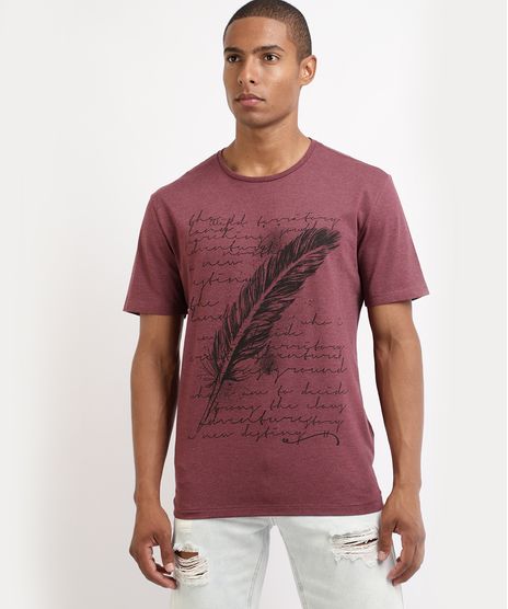 Camiseta-Masculina-com-Estampa-de-Pena-Manga-Curta-Gola-Careca-Vinho-8757549-Vinho_1
