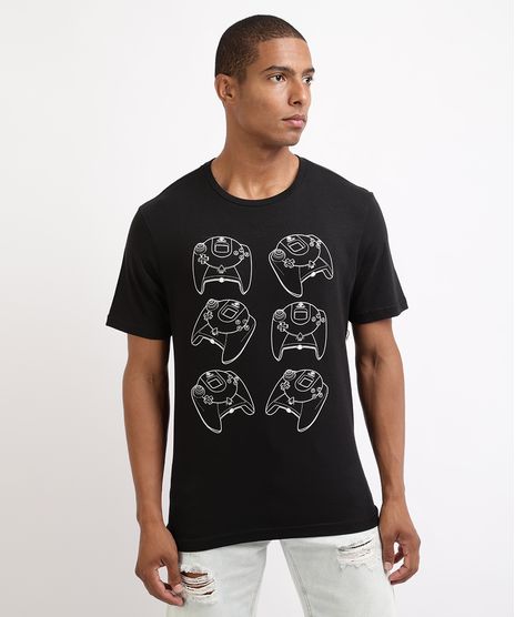 Camiseta-Masculina-Joystick-Sega-Dreamcast-Manga-Curta-Gola-Careca-Preta-9960830-Preto_1