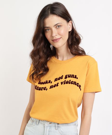 T-Shirt-Feminina-Mindset--Books--Flocada-Manga-Curta-Decote-Redondo-Mostarda-9964138-Mostarda_1