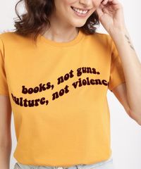 T-Shirt-Feminina-Mindset--Books--Flocada-Manga-Curta-Decote-Redondo-Mostarda-9964138-Mostarda_2