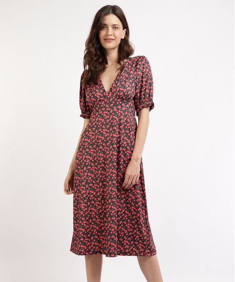 Vestido-Feminino-Mindset-Midi-Estampado-de-Cereja-Manga-Bufante-Preto-9966113-Preto_1