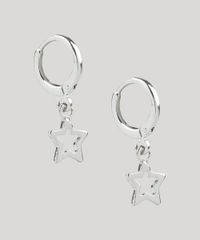 Brinco-Feminino-de-Argola-com-Pingente-de-Estrela-Prateado-9943765-Prateado_1