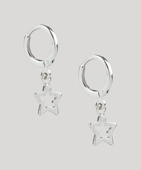 Brinco-Feminino-de-Argola-com-Pingente-de-Estrela-Prateado-9943765-Prateado_1