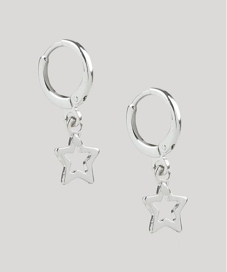 Brinco-Feminino-de-Argola-com-Pingente-de-Estrela-Prateado-9943765-Prateado_1