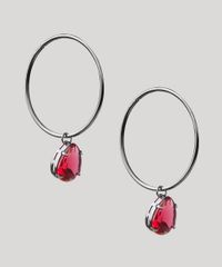 Brinco-Feminino-de-Argola-com-Pedra-Vermelha-Prateado-9945054-Prateado_1