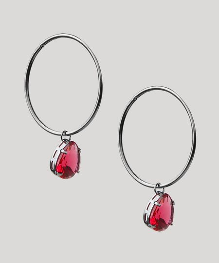 Brinco-Feminino-de-Argola-com-Pedra-Vermelha-Prateado-9945054-Prateado_1