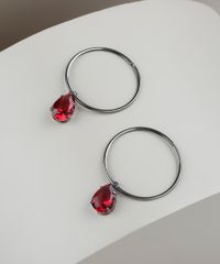 Brinco-Feminino-de-Argola-com-Pedra-Vermelha-Prateado-9945054-Prateado_2