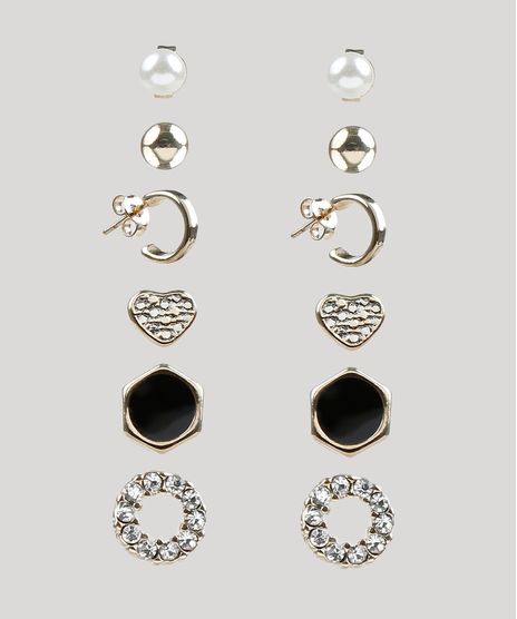 Kit-de-6-Brincos-Femininos-Folheados-com-Resina-Dourado-9945056-Dourado_1