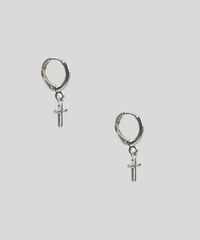 Brinco-Feminino-de-Argola-com-Pingente-de-Crucifixo-Prateado-9945077-Prateado_2