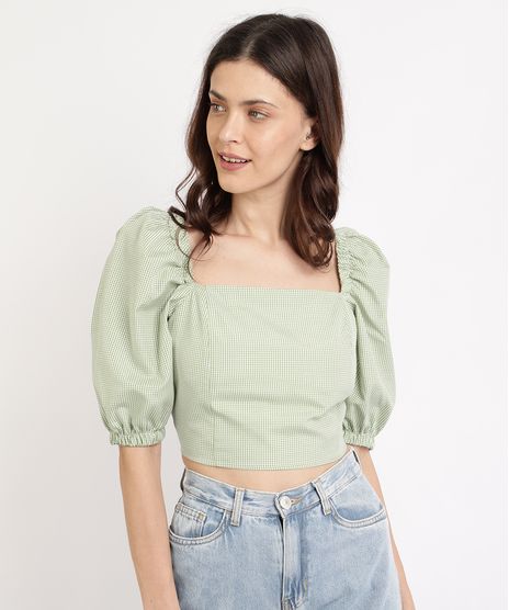 Blusa-Feminina-Mindset-Cropped-Estampada-Xadrez-Vichy-Manga-Bufante-Decote-Reto-Verde-9965566-Verde_1