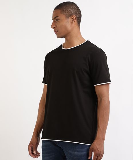 Camiseta-Masculina-com-Sobreposicao-Manga-Curta-Gola-Careca--Preta-9941982-Preto_1