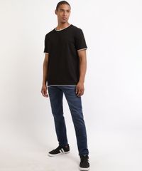 Camiseta-Masculina-com-Sobreposicao-Manga-Curta-Gola-Careca--Preta-9941982-Preto_3