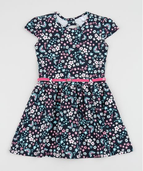 Vestido-infantil-Estampado-Floral-Manga-Curta-com-Cinto-Azul-Marinho-9953032-Azul_Marinho_1