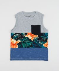 Regata-Infantil-com-Recorte-Estampado-Floral-e-Bolso-Cinza-9953087-Cinza_1