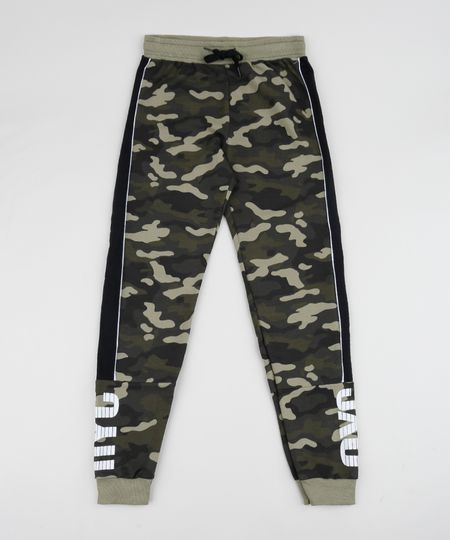 Calca-de-Moletom-Juvenil--NYC--Estampado-Camuflado-com-Bolsos-e-Recortes-Verde-Militar-9953596-Verde_Militar_1