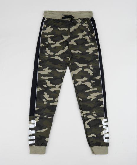 Calca-de-Moletom-Juvenil--NYC--Estampado-Camuflado-com-Bolsos-e-Recortes-Verde-Militar-9953596-Verde_Militar_1