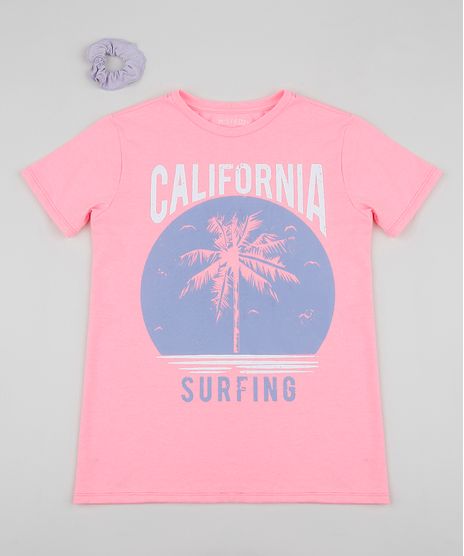 Camiseta-Infantil-Alongada--California--Manga-Curta---Elastico-de-Cabelo-Scrunchie--Pink-9954248-Pink_1
