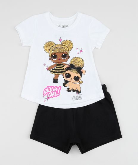Conjunto-Infantil-Lol-Surprise-de-Blusa-Manga-Curta-Off-White---Short-Preto-9954251-Preto_1