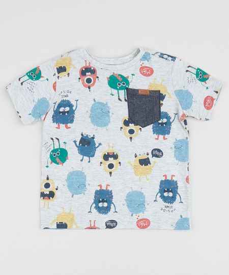 Camiseta-infantil-Estampado-de-Monstrinhos-com-Bolso-Manga-Curta-Gola-Careca-Off-White-9955065-Off_White_1