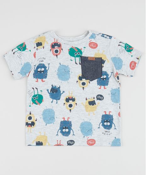 Camiseta-infantil-Estampado-de-Monstrinhos-com-Bolso-Manga-Curta-Gola-Careca-Off-White-9955065-Off_White_1