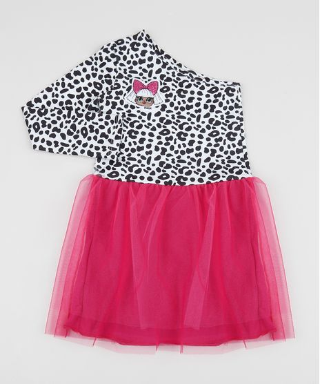 Vestido-Infantil-LOL-Surprise-Ombro-So-com-Tule-Manga-Curta-Animal-Print-de-Onca-Branco-9956663-Branco_1