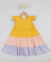 Vestido-Infantil-com-Recorte-e-Manga-Curta-com-Babados-Amarelo-9961513-Amarelo_1