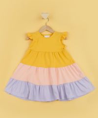 Vestido-Infantil-com-Recorte-e-Manga-Curta-com-Babados-Amarelo-9961513-Amarelo_2
