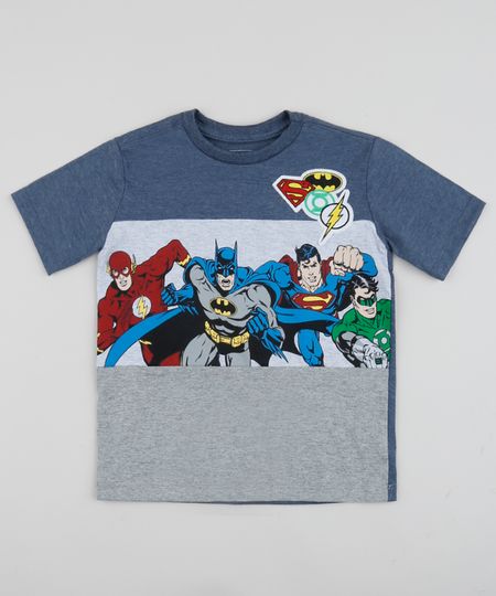 Camiseta-Infantil-Liga-da-Justica-com-Recorte-Manga-Curta-Cinza-Mescla-Claro-9962355-Cinza_Mescla_Claro_1