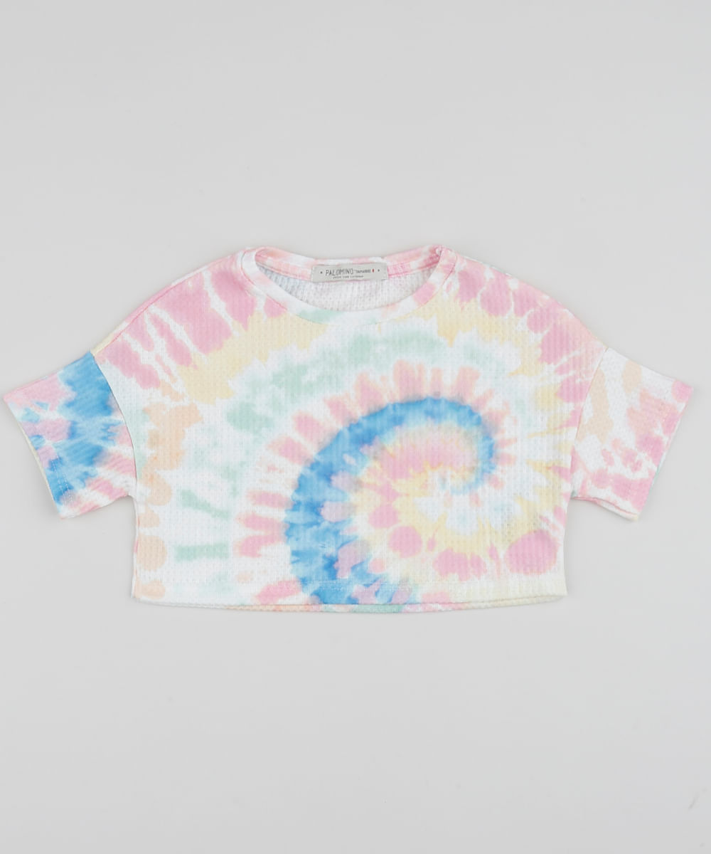 Blusa Infantil Estampada Tie Dye Manga Curta Off White