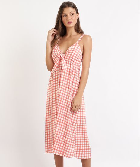 Vestido-Saida-de-Praia-Feminino-Midi-Estampado-Xadrez-Vichy-com-No-Alca-Media-Vermelho-9957550-Vermelho_1