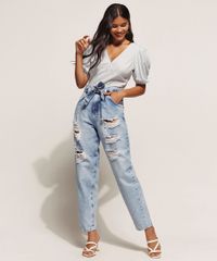 Calca-Jeans-Feminina-Baggy-Cintura-Super-Alta-Marmorizada-Destroyed-com-Faixa-para-Amarrar-Azul-Claro-9960698-Azul_Claro_3