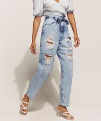 Calca-Jeans-Feminina-Baggy-Cintura-Super-Alta-Marmorizada-Destroyed-com-Faixa-para-Amarrar-Azul-Claro-9960698-Azul_Claro_4