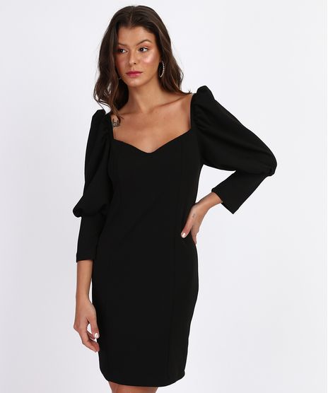 Vestido-Feminino-Curto-Manga-Bufante-Decote-Coracao-Preto-9962972-Preto_1