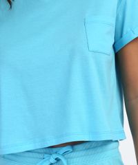 Kit-de-Blusa-Feminina-com-Bolso-Manga-Curta-Decote-Redondo---Short-de-Moletom-Azul-9962581-Azul_5