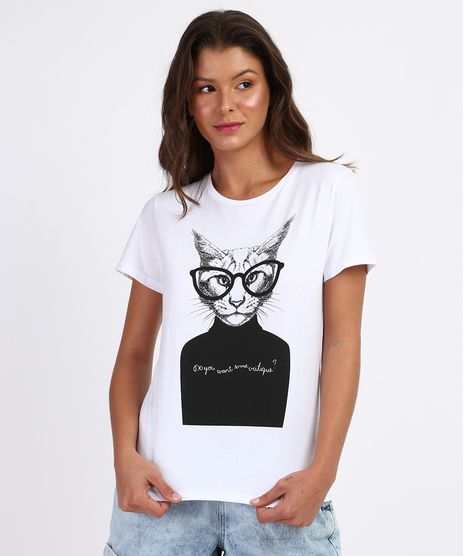 Blusa-Feminina-Gato--Some-Critique--Manga-Curta-Decote-Redondo-Off-White-9706030-Off_White_1