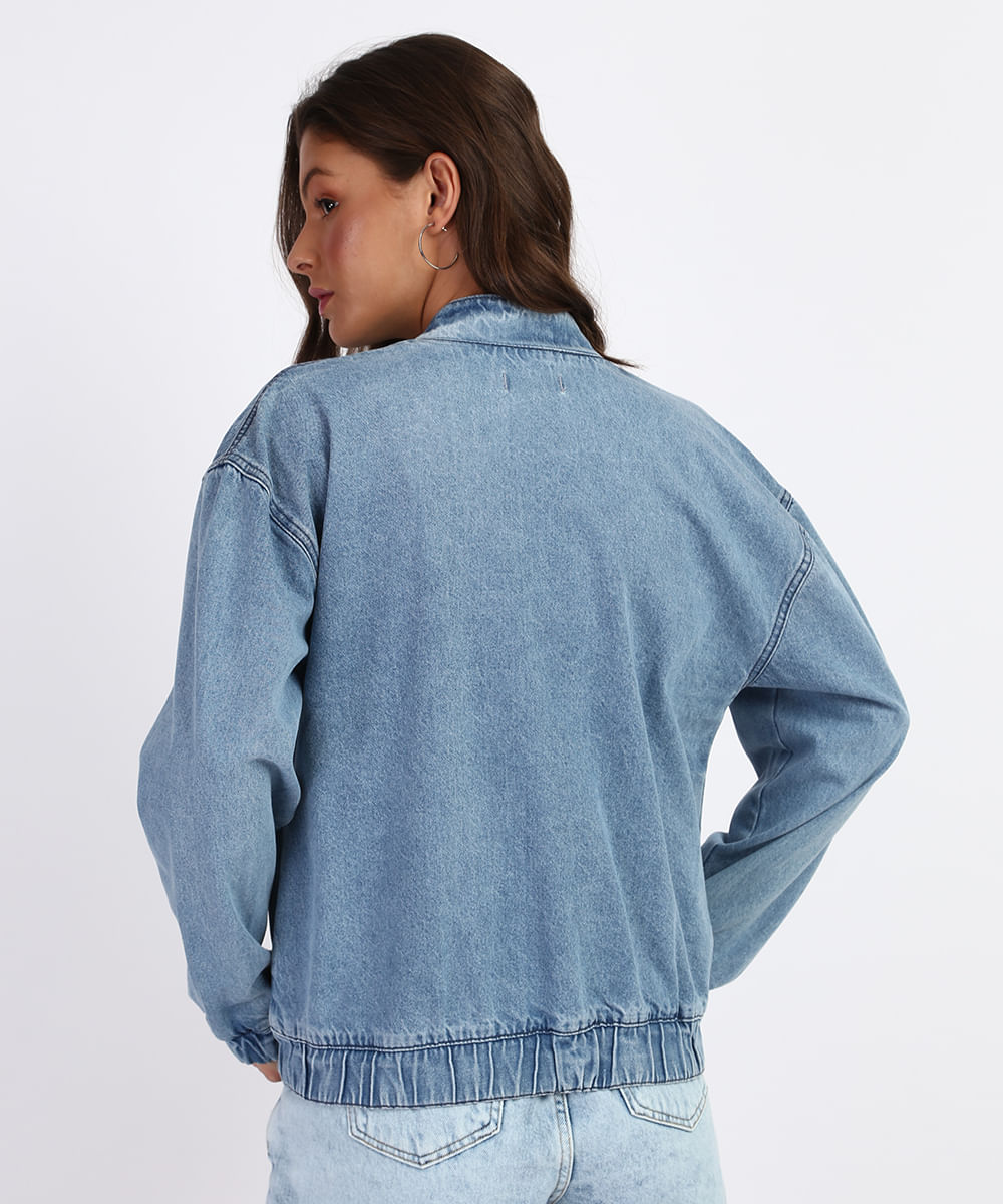 jaqueta jeans bomber feminina