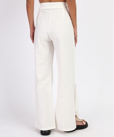 calça branca pantalona cintura alta
