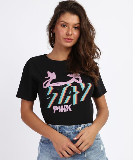 Blusa-Feminina-Pantera-Cor-de-Rosa-Manga-Curta-Decote-Redondo-Preta-9964401-Preto_1