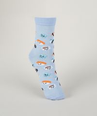 Meia-Feminina-Estampada-de-Sushi-Cano-Alto-Azul-9961822-Azul_1