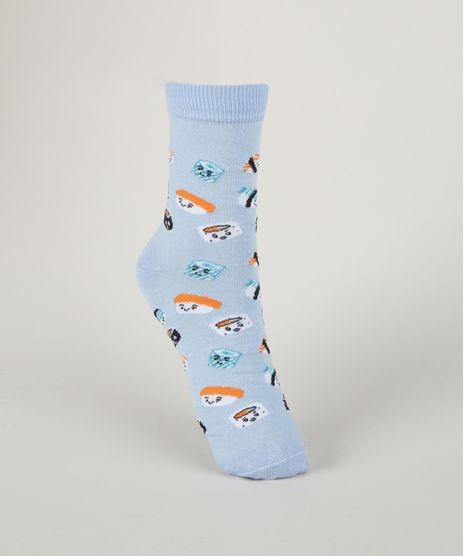 Meia-Feminina-Estampada-de-Sushi-Cano-Alto-Azul-9961822-Azul_1