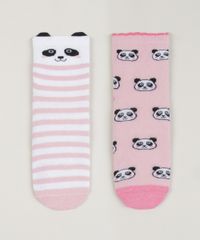 Kit-2-Meias-Infantis-Panda--Estampada-Listrada-Cano-Medio-Rosa-9957389-Rosa_1