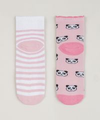 Kit-2-Meias-Infantis-Panda--Estampada-Listrada-Cano-Medio-Rosa-9957389-Rosa_2