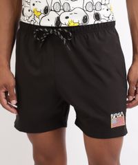 Shorts-Masculino-de-Elastico-com-Logo--NASA--Preto-9945963-Preto_1